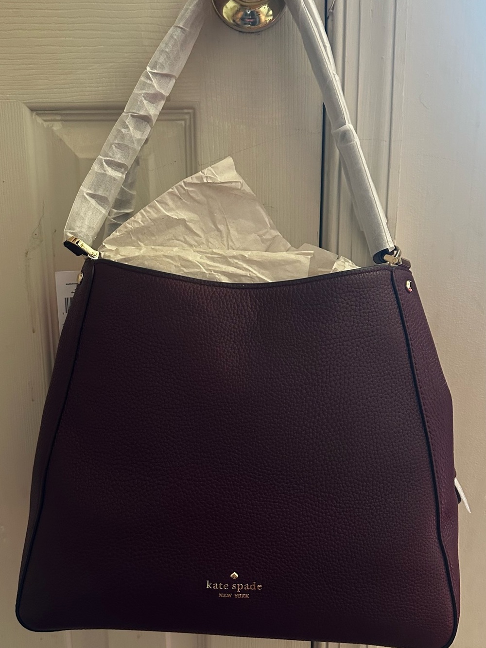 kate spade Pebbled Shoulder Bag in Deep Plum with Gold Hardware